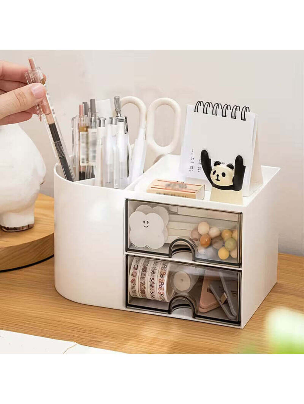 1pc Mini 2-Drawer Desktop Organizer with Pen Holder